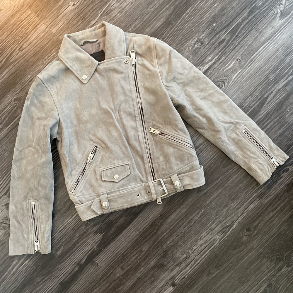 ALLSAINTS Grey Suede Leather Jacket